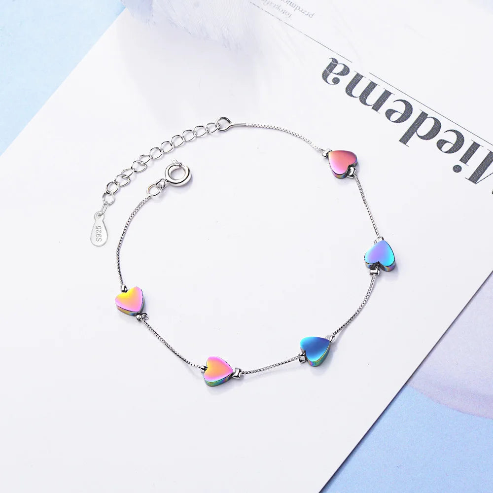 Charming Colored Heart Silver Bracelet For Women
