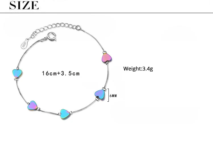 Charming Colored Heart Silver Bracelet For Women