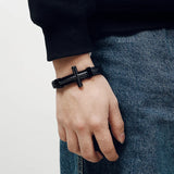 Men's Stainless Bangle Bracelet Vintage Cross Ethiopian Leather Cowhide