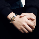 Men's Stainless Bangle Bracelet Vintage Cross Ethiopian Leather Cowhide