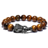 Leopard Head Beaded Bracelet with Tiger Eye Stone