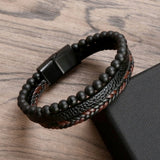 Men Leather Bracelet Rope Stainless Steel Magnetic Clasp Bangles
