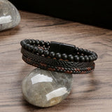 Men Leather Bracelet Rope Stainless Steel Magnetic Clasp Bangles