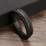 Men Leather Bracelet Rope Stainless Steel Magnetic Clasp Bangles