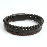 Men Leather Bracelet Rope Stainless Steel Magnetic Clasp Bangles