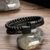 Men Leather Bracelet Rope Stainless Steel Magnetic Clasp Bangles