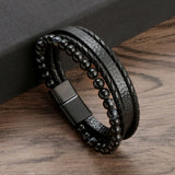 Men Leather Bracelet Rope Stainless Steel Magnetic Clasp Bangles