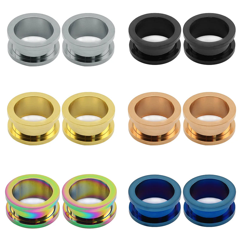 Stainless Steel Screw Earrings Double Flare Tunnel Plugs Ear Gauges