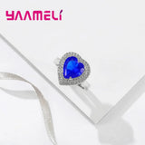 925 Silver Needle Rings Purple Heart Crystal for Women