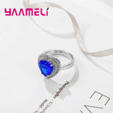 925 Silver Needle Rings Purple Heart Crystal for Women