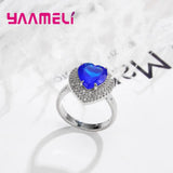 925 Silver Needle Rings Purple Heart Crystal for Women