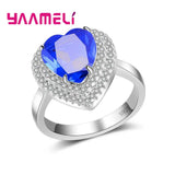 925 Silver Needle Rings Purple Heart Crystal for Women
