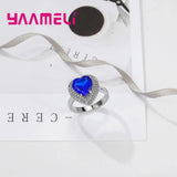 925 Silver Needle Rings Purple Heart Crystal for Women