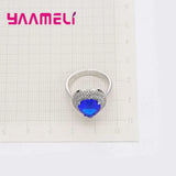 925 Silver Needle Rings Purple Heart Crystal for Women