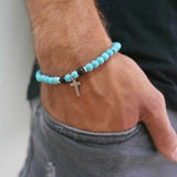 Charm Natural Stone Cross Bracelet Matte Beads Men Women Prayer Fitness Couple