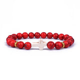 Natural Stone Cross Bracelet Faith Beads Prayer Fitness Couple Jewelry