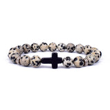 Natural Stone Cross Bracelet Faith Beads Prayer Fitness Couple Jewelry