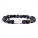 Natural Stone Cross Bracelet Faith Beads Prayer Fitness Couple Jewelry