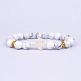 Natural Stone Cross Bracelet Faith Beads Prayer Fitness Couple Jewelry