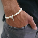 Charm Natural Stone Cross Bracelet Matte Beads Men Women Prayer Fitness Couple
