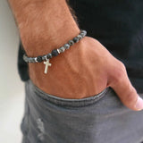 Charm Natural Stone Cross Bracelet Matte Beads Men Women Prayer Fitness Couple