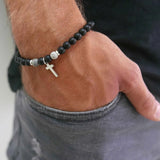Charm Natural Stone Cross Bracelet Matte Beads Men Women Prayer Fitness Couple