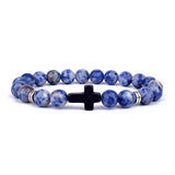 Natural Stone Cross Bracelet Faith Beads Prayer Fitness Couple Jewelry
