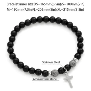 Charm Natural Stone Cross Bracelet Matte Beads Men Women Prayer Fitness Couple