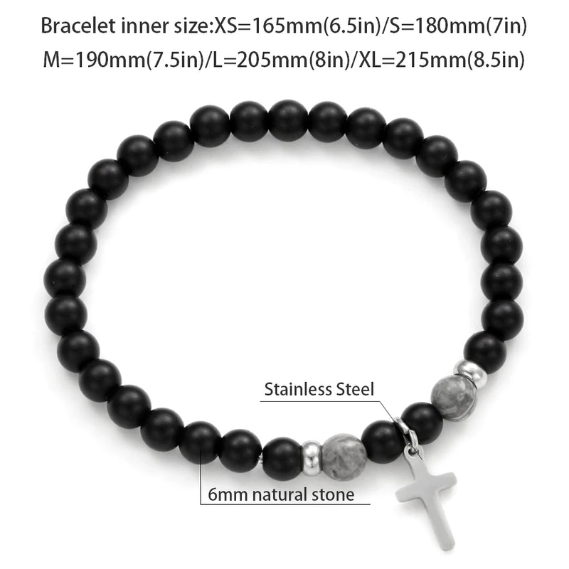 Charm Natural Stone Cross Bracelet Matte Beads Men Women Prayer Fitness Couple