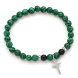 Charm Natural Stone Cross Bracelet Matte Beads Men Women Prayer Fitness Couple