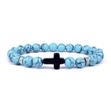 Natural Stone Cross Bracelet Faith Beads Prayer Fitness Couple Jewelry