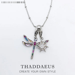 Dragonfly & Sun Charm Necklace, Winter Bohemia Jewelry