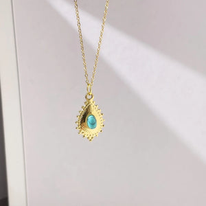 Green Stone Water Drop Necklace Sun Cross Pendant Stainless Steel Jewelry