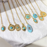 Green Stone Water Drop Necklace Sun Cross Pendant Stainless Steel Jewelry
