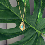 Green Stone Water Drop Necklace Sun Cross Pendant Stainless Steel Jewelry
