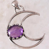 Purple Crystal Oval Bead Half Moon Necklace Pendant
