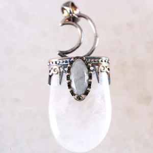 Labradorite Oval Charm Necklace Pendant Antique Crown Half Moon Jewery Gift