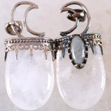 Labradorite Oval Charm Necklace Pendant Antique Crown Half Moon Jewery Gift