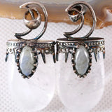 Labradorite Oval Charm Necklace Pendant Antique Crown Half Moon Jewery Gift