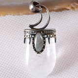 Labradorite Oval Charm Necklace Pendant Antique Crown Half Moon Jewery Gift