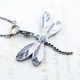 Pink Dragonfly Charm Necklace 925 Sterling Silver