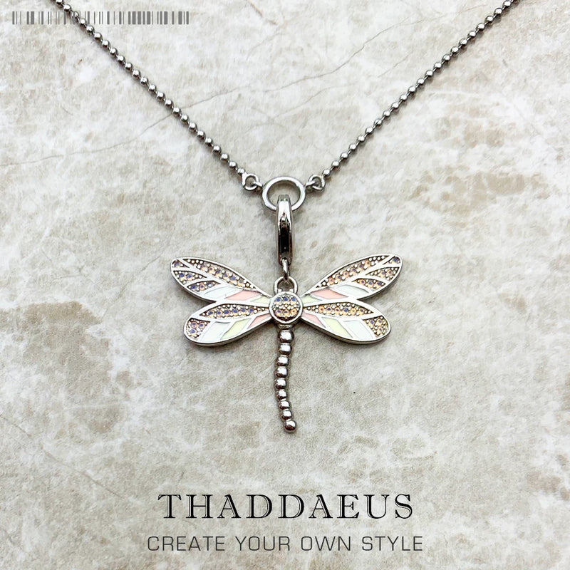 Pink Dragonfly Charm Necklace 925 Sterling Silver