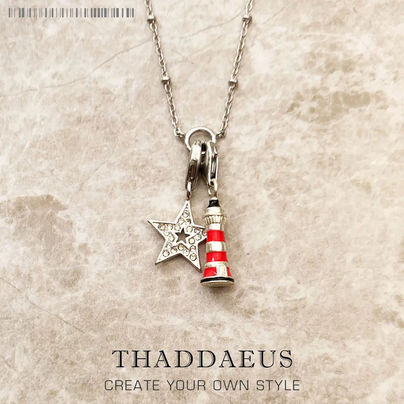 Charm Necklace Star & Lighthouse 925 Sterling Silver Bijoux Gift