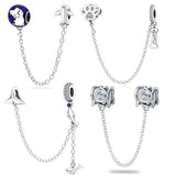 Ley 925 Silver Dolphin and Dog Paws Safety Chain for 3mm Bracelet DIY Jewelry