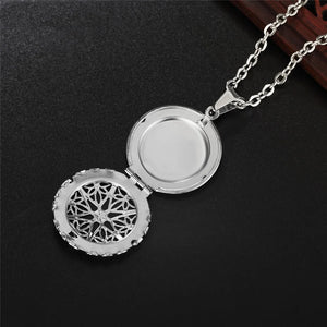 Round Photo Frame Pendant Stainless Steel Chain Necklace Gift