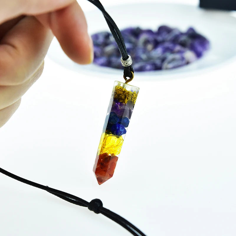 Charm Orgonite Necklace Amethyst Seven Chakra Crystal Pendant
