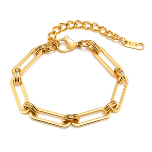 Charm Paperclip Chain Bracelet, Rectangular Link Stainless Steel Bangle