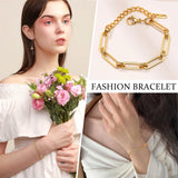 Charm Paperclip Chain Bracelet, Rectangular Link Stainless Steel Bangle