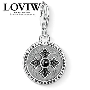 Charm Pendant Cross Disc Summer Jewelry Vintage silver-plate Gift