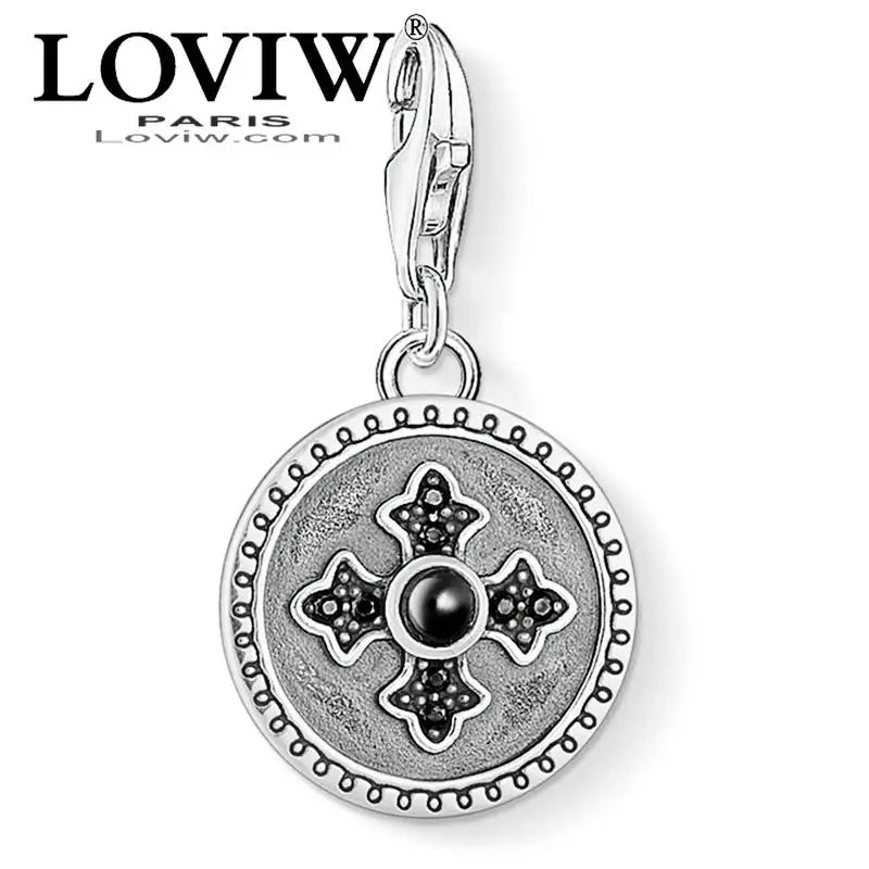 Charm Pendant Cross Disc Summer Jewelry Vintage silver-plate Gift